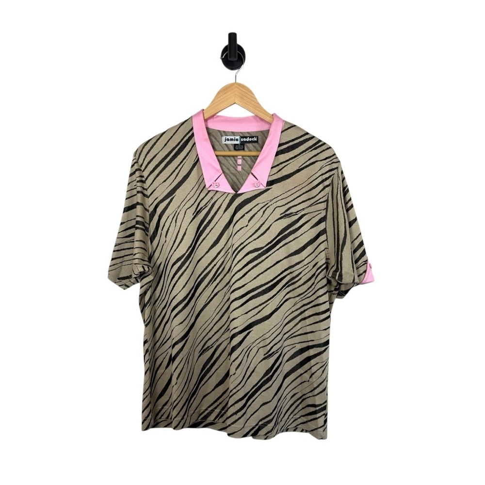 Jamie Sadock Women’s Retro Collared Zebra Print Contrast Golf Polo Size XL